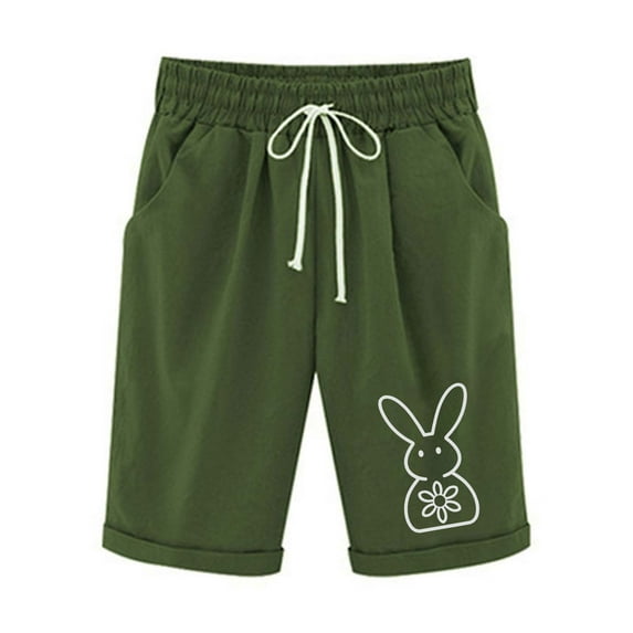 Olyvenn Fashion Capris Pants for Women Drawstring Elastic Waist Pants Floral Wide Leg Knee Length Shorts Comfy Casual Loose Trousers Army Green M