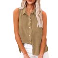thumbnail image 1 of Olyvenn Fashion Cotton Linen Shirts for Women Sleeveless Collared Tops Oversized Button Up Blouses Work Shirts Casual Summer Tshirt Khaki XL, 1 of 7