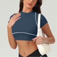 thumbnail image 1 of Olyvenn Fashion Crop Top Workout Shirts for Women Soft Seamless Gym T Shirts Raglan Sleeve Running Tee Summer Basic Going Out Tops Blue M, 1 of 4