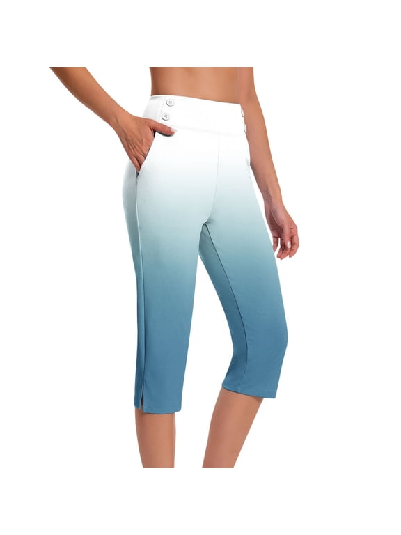 Fashion Gradient Capri Pants for Women Stretch Crop Office Work Pants Summer Casual Capris Slacks Yoga Dress Pant with Pockets Multicolor M