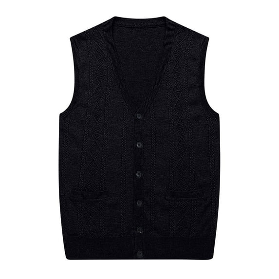 Olyvenn Fashion Men Knit Vest Sleeveless Cardigan Sweater Zip Up V Neck Pockets Casual Warm for Fall Winter Loose Jumper Tops Comfort Sweaters Black 10