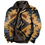 Olyvenn Fashion Mens Aztec Western Jackets Cowboy Winter Warm Sherpa Fleece Coats Retro Ethnic Vintage Casual Long Sleeve Jacket Orange 8