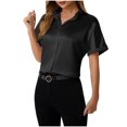 thumbnail image 1 of Olyvenn Fashion Satin Blouses for Women Button Down Silk Shirts Batwing Sleeve Top Elegant Summer Office Work Shirt Black L, 1 of 4