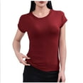 thumbnail image 1 of Olyvenn Fashion Short Sleeve Fitted Basic T Shirts for Women, Soft Crew Neck Basic Slim Tee Cute Trendy Summer Tops Tight Tees Wine M, 1 of 5