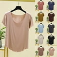 thumbnail image 1 of Olyvenn Fashion Summer Casual Lace Short Sleeve Blouse for Women Modal Classic Fit Scoop Neck T-Shirt Solid Color Slim Basic Tees Tops Beige 12, 1 of 7