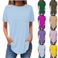 thumbnail image 1 of Olyvenn Fashion Summer Tops for Women Short Sleeve Solid Color Tunic Tee Shirts Loose Fit Crew Neck Casual Basic Blouses Green 8, 1 of 3