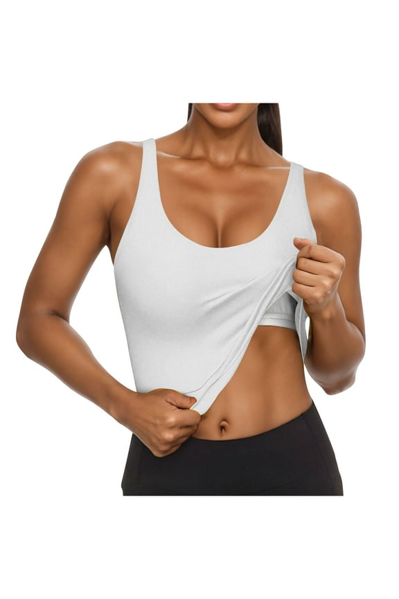 Fashion Tank Top with Built in Bra for Women Summer Sleeveless Workout Camisoles Spaghetti Strap Tank Tops Basic Undershirt White M
