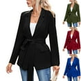 thumbnail image 1 of Olyvenn Fashion Women Open Front Blazers Long Sleeve Casual Belted OL Office Slim Buttonless Suit Jacket with Pockets Black 14, 1 of 1