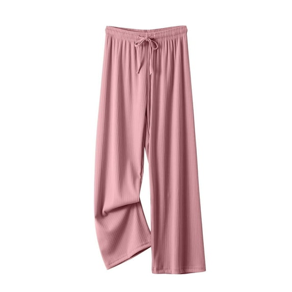 Olyvenn Fashion Women Pleated Wide Leg Palazzo Pants Drawstring Lounge Loungewear Bottoms Culottes Work Business Casual Clothes Pink XL