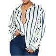 thumbnail image 1 of Olyvenn Fashion Women Satin Button Down Shirts Striped Long Sleeve Tops Silk V Neck Dressy Casual Loose Fit Work Office Blouse Tunic Blue L, 1 of 8