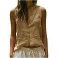 thumbnail image 1 of Olyvenn Fashion Women Summer Sexy Linen Tank Tops Button Down V Neck Sleeveless Shirts Casual Imitation Cotton Linen Crop Blouse Khaki S, 1 of 6