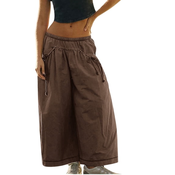 Olyvenn Fashion Women's Cargo Capris Pants Stretch Wide Leg Hiking Pant Lightweight Quick Dry Baggy Cargo Pants with Pockets Coffee XL