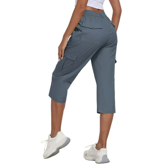 Olyvenn Fashion Women's Cargo Capris Pants with 6 Pockets Lightweight Cotton Hiking Casual Travel Summer Capri Pants for Women Gray XXL