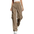 thumbnail image 1 of Olyvenn Fashion Women's Cargo Pants High Rise Drawstring Elastic Waisted Straight Leg Trousers Summer Hiking Jogging Daily Outdoor Pants Khaki M, 1 of 7
