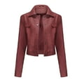 thumbnail image 1 of Olyvenn Fashion Women's Faux Leather Jacket Cropped Denim Jacket Button Up Short Sleeve Outwear Wine 12, 1 of 4