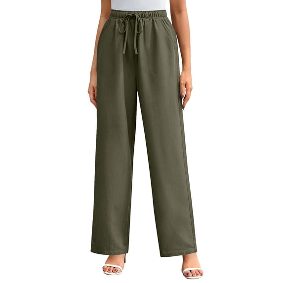 Olyvenn Fashion Women's High Waisted Wide Leg Jeans - Straight Leg Pants Adjustable Drawstring Waist, Loose Fit, Comfy Stylish Lounge Pants Army Green XXL