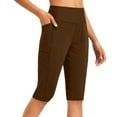 thumbnail image 1 of Olyvenn Fashion Women's Knee Length Capri Leggings with Pockets High Waisted Workout Exercise Yoga Capris Pants for Women Brown XL, 1 of 6