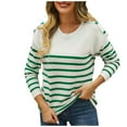 thumbnail image 1 of Olyvenn Fashion Women's Lightweight Long Sleeve Crew Neck Sweaters Striped Casual Knit Pullover Tops Color Block Casual Tops Green 4, 1 of 5