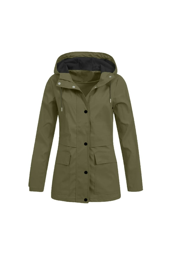 Fashion Women's Lightweight Long Sleeve Lapel Button Down Utility Windbreaker Jacket with Hood Windbreaker Jacket Anoraks for Women Trendy Army Green 10