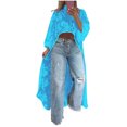 thumbnail image 1 of Olyvenn Fashion Women's Round Neck Lace Short Front and Long Back Casual Top Dress Stretchy Knit T-Shirt Blouse See Through Lace Top Blue M, 1 of 5