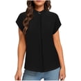 thumbnail image 1 of Olyvenn Fashion Women's Short Cape Sleeve Mock Neck Dressy Blouse Shirts Business Elegant Trendy Plain Solid Soft Cmofy Work Tops Black 10, 1 of 5