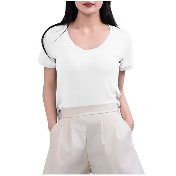 Olyvenn Fashion Women's Short Sleeve Cotton Scoop Neck Tee Summer Casual Solid T-Shirt Comfyable Breathable Modal Tops White XXL