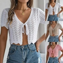 Olyvenn Fashion Women's Tie Front Bolero Cardigan Lightweight Knit Hollow Out Casual Outfits Tops Cropped Soft Cardigans Khaki 8