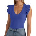 thumbnail image 1 of Olyvenn Fashion Women's V Neck Knitted Tank Tops Trendy Summer Slim Fit Ruffle Sleeveless Tee Shirts Solid Color Casual Blouse Dark Blue XL, 1 of 5
