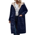 thumbnail image 1 of Olyvenn Fashion Women's Winter Warm Long Parkas Coats Hooded Thickening Overcoat Outwear with Pockets Blue Reversible Long Cotton Jacket Coat Blue 6, 1 of 6