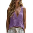thumbnail image 1 of Olyvenn Fashion Womens Crop Tops Cotton Linen Tank Tops V Neck Casual Cami Sleeveless Blouses Summer Basic Tank Shirt Purple L, 1 of 6