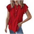 thumbnail image 1 of Olyvenn Fashion Womens Eyelet Tops Dressy Casual Ruffle Cap Sleeve Button V Neck Blouses Business Work Shirts Tee Summer Outfits Red L, 1 of 8