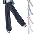 thumbnail image 1 of Olyvenn Fashion Womens Flowy Wide Leg Beach Trousers Business Work Casual Pants High Waist Solid Lightweight Pants Summer Trendy Clothes Blue L, 1 of 9