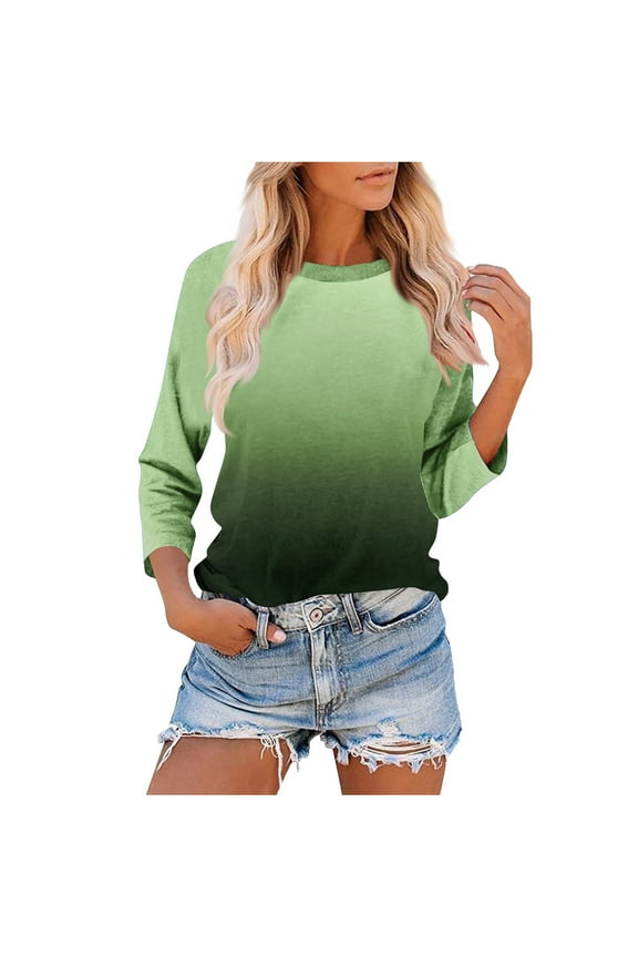 Fashion Womens Juniors Tops Summer 3/4 Sleeves Dressy Casual Gradient Color Shirts Elegant Floral Shirts Dressy Blouse Tunic Tees Multicolor S