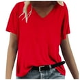 thumbnail image 1 of Olyvenn Fashion Womens Oversized T Shirts Loose Fit V Neck Short Sleeve Fashion Blouses Trendy Summer Casual Blouse Y2K Tee Tops Red 10, 1 of 4