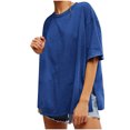 thumbnail image 1 of Olyvenn Fashion Womens Oversized Tshirts Summer Casual Short Sleeve Crew Neck T Shirt Loose Fit Side Slit Tee Tops Blue L, 1 of 9