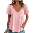 thumbnail image 1 of Hot days, bold styles Olyvenn Scalloped V Neck Eyelet Tops for Women Dressy Summer Plus Size Blouses Loose Short Sleeve Casual T-Shirts Pink XXXL, 1 of 6