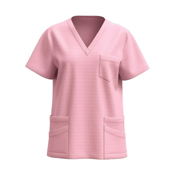 Olyvenn Scrubs for Women Short Sleeve V Neck 4 Way Stretch Tops Nursing Working Uniform T-Shirts Casual Caregiver Nurse Uniform Pink XXL