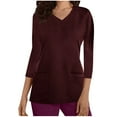 thumbnail image 1 of Olyvenn Scrubs for Women Solid Color V Neck 3/4 Sleeve Dressy Nursing Tops with Pockets Stretchy Workwear Uniform Shirts Wine 10, 1 of 5