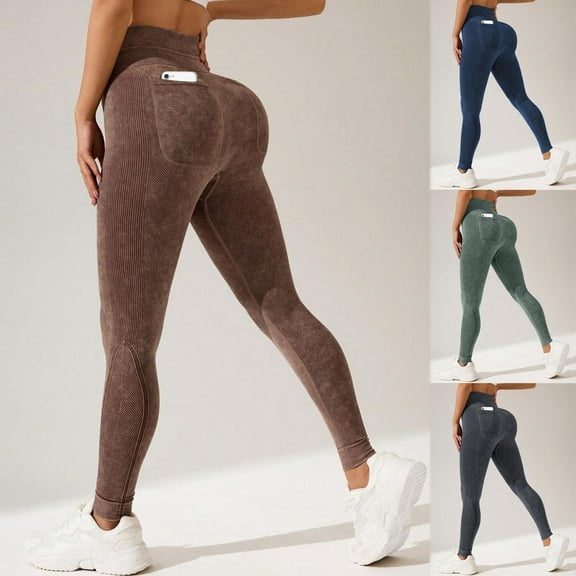 Olyvenn Scrunch Butt Lifting Leggings for Women Tummy Control High Waisted Athletic Yoga Pants Seamless Fitness Booty Tights Blue L