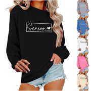 OLYVENN Senior Class of 2026 Graduation Sweatshirt for Women Oversized Crewneck Long Sleeve Shirt Pullover Teen Giel Clothes Black L