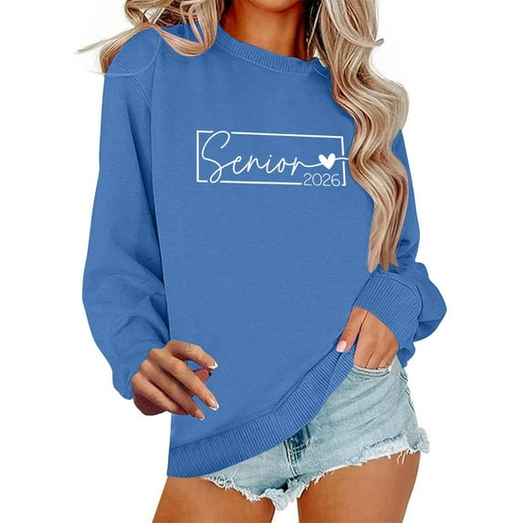 Olyvenn Senior Class of 2026 Graduation Sweatshirt for Women Oversized Crewneck Long Sleeve Shirt Pullover Teen Giel Clothes Blue M