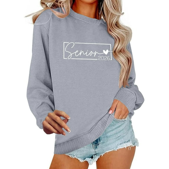 Olyvenn Senior Class of 2026 Graduation Sweatshirt for Women Oversized Crewneck Long Sleeve Shirt Pullover Teen Giel Clothes Gray S