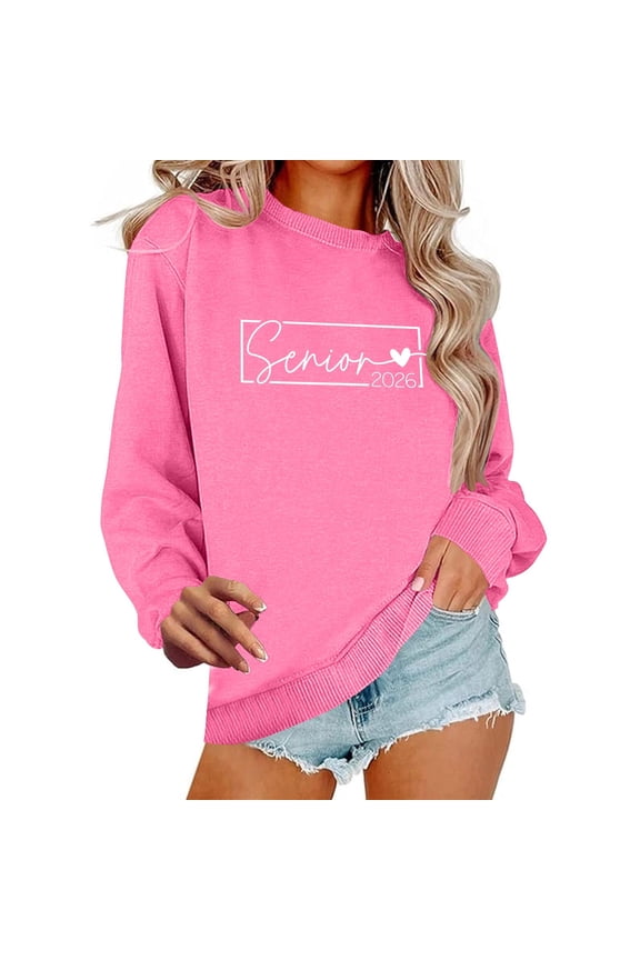 Senior Class of 2026 Graduation Sweatshirt for Women Oversized Crewneck Long Sleeve Shirt Pullover Teen Giel Clothes Pink L