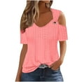 thumbnail image 1 of Olyvenn Sexy Cold Sholuder Tops for Women 2025 Summer Hollow Out Eyelet Short Sleeve Blouse Loose V Neck Tshirt Casual Tunics Pink XXXL, 1 of 6