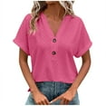 thumbnail image 1 of Olyvenn Sexy Elegant Summer Tops for Women Trendy 2025 Short Sleeve V Neck Lace Shirts Dressy Loose Work Office Blouses Hot Pink XXXXL, 1 of 6