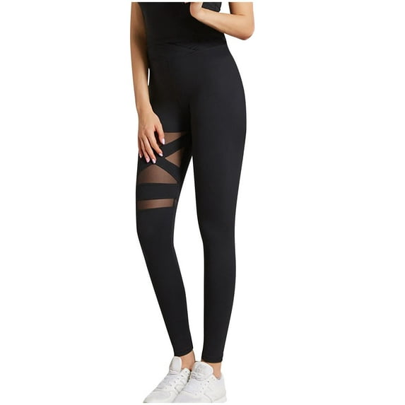 Olyvenn Sexy Mesh Patchwork Leggings for Women Stretchy High Waisted See Through Clubwear Tights Punk Skinny Party Yoga Pants Black M