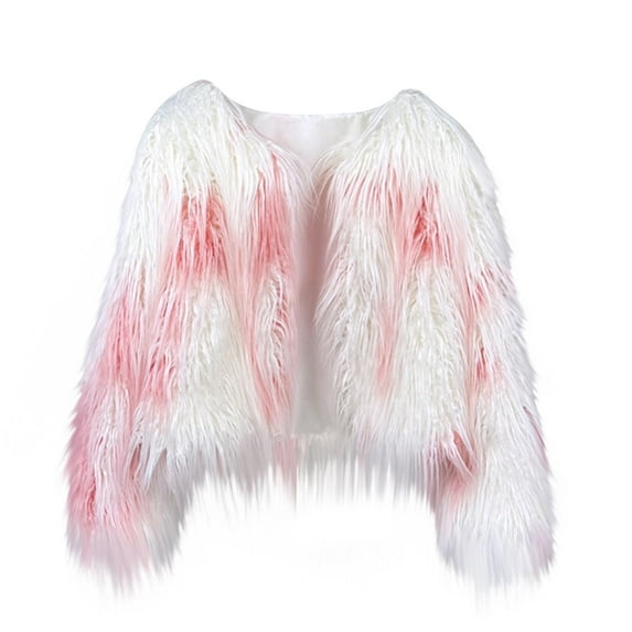 Olyvenn Shaggy Fluffy Faux Fur Coat Colorful Sweater, Long Sleeve Short Jacket, Women's Fashion Puffy Overcoat Outwear Multicolor XL
