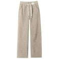 thumbnail image 1 of Olyvenn Sherpa Lined Sweatpants Women Drawstring Elastic Waist Winter Warm Wide Leg Athletic Jogger Fleece Pants with Pockets Khaki L, 1 of 7