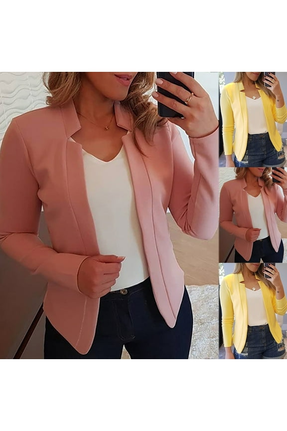 Short Cardigan Top Jacket Coat Outerwear Women's Plus Size Loose Female Outwear Women's Solid Color Fashion Long-Sleeved for 2022 Women Tops Yellow XXXL