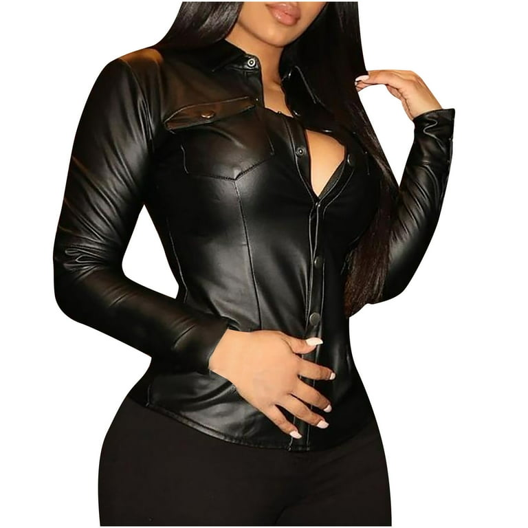 Leather look shirt womens deals
